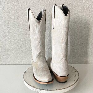 Lane LEXINGTON White Cowboy Boots Womens 6 Western Cowgirl Mid Calf Pointed Toe